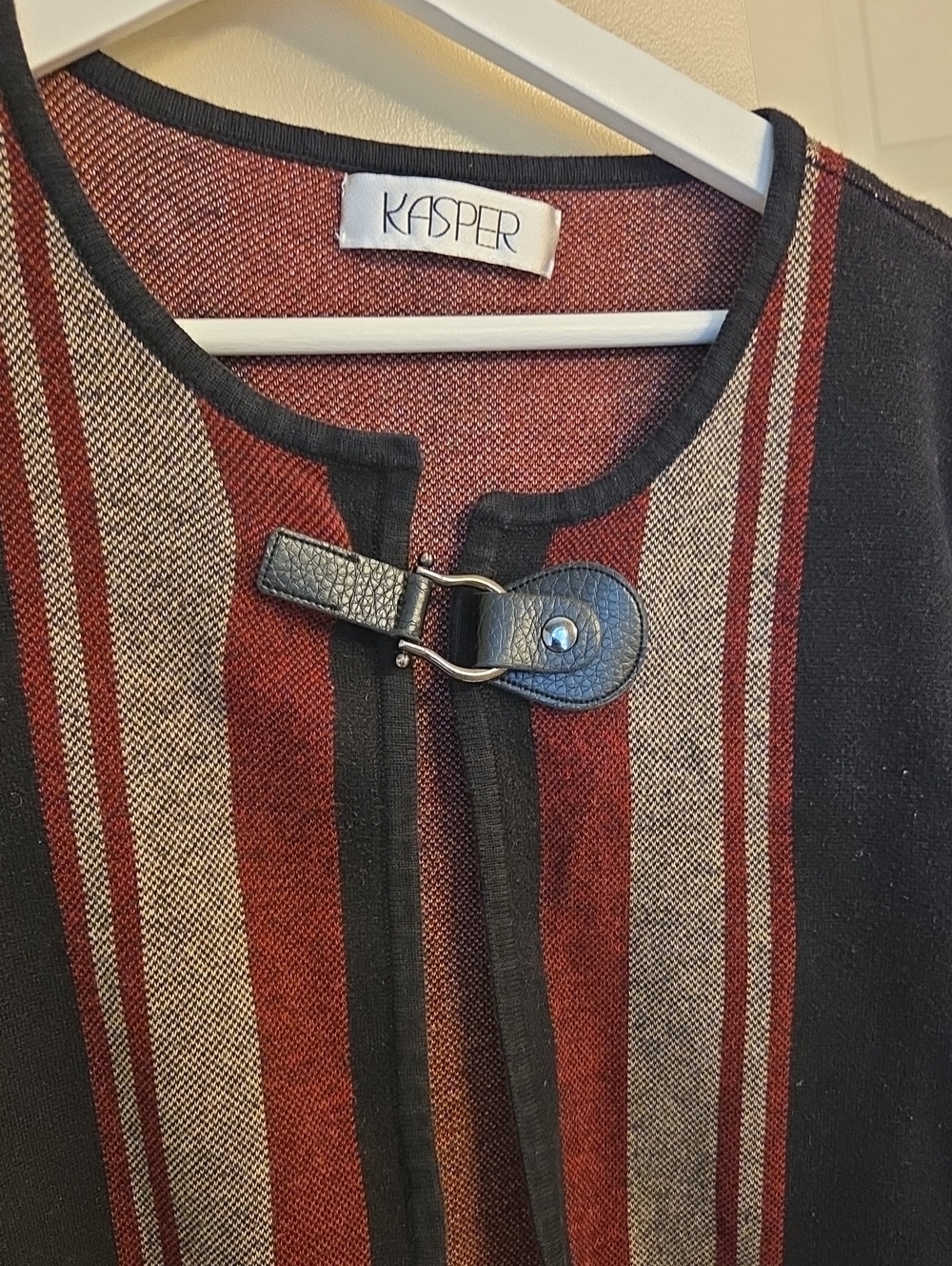 Kasper Women's Red and Black Striped Toggle-Front Sweater